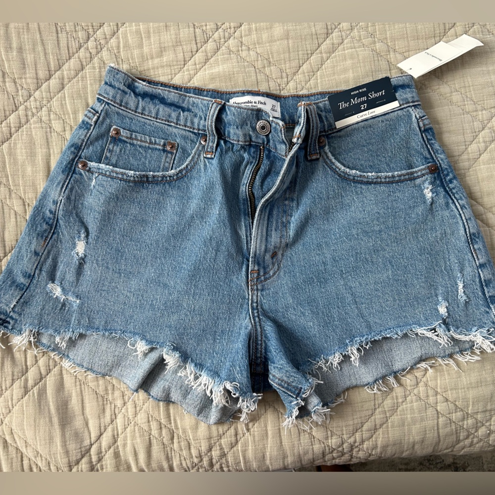 Abercrombie Curve Love High Rise Mom shorts- Distressed Jean Shorts